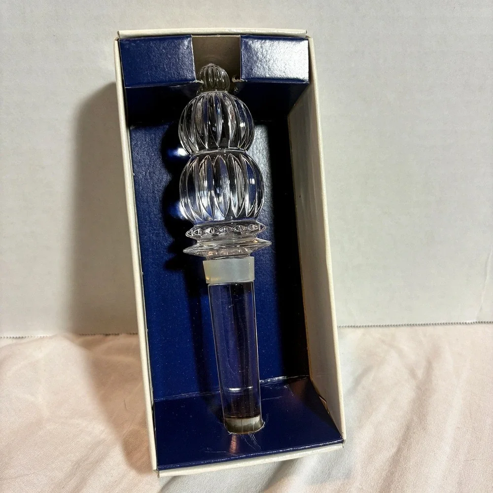Mikasa Crystal Wine Bottle Stopper Clear Glass Ribbed Finial Double Ball Austria